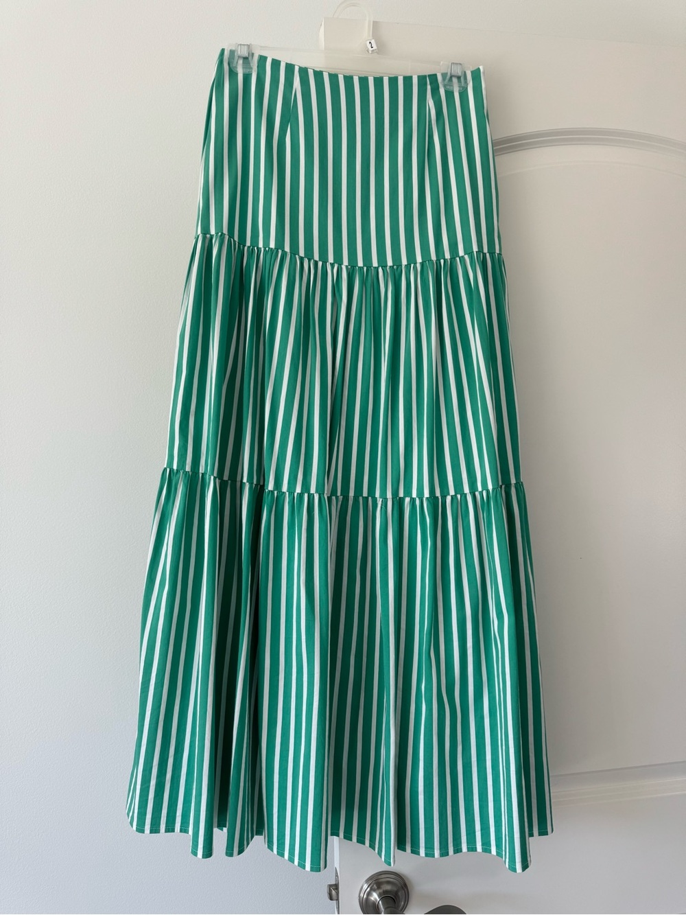 Gianni Bini Green and White Tiered A-Line Maxi Skirt
